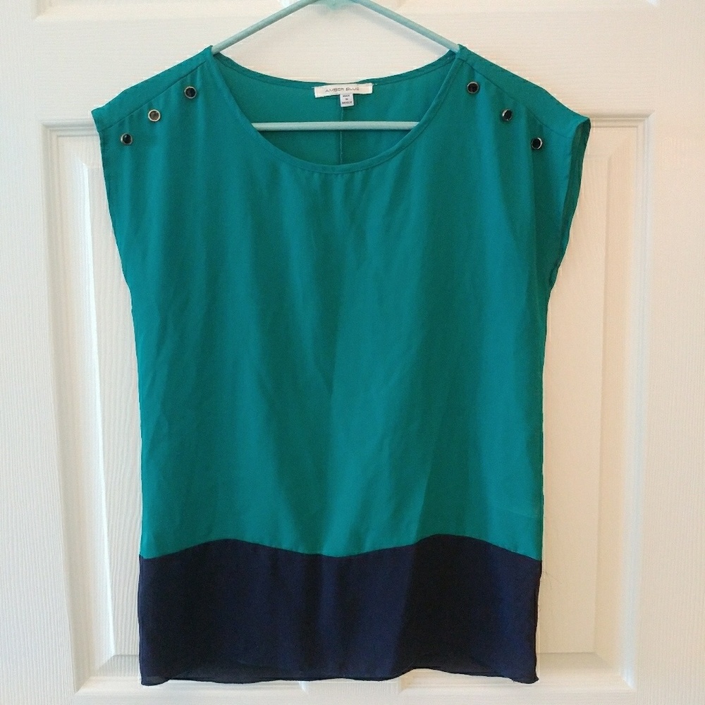 Colorblock teal and navy top